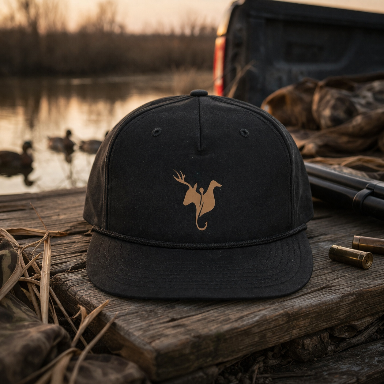 Shoba Outdoors Black Performance Hat – Minimal Logo Rope Snapback