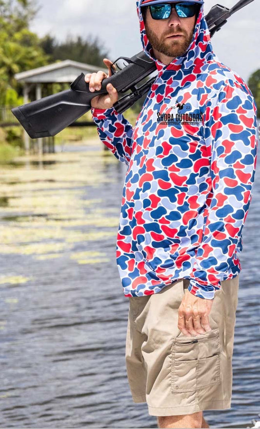 Merica Camo Hooded Fishing Shirt